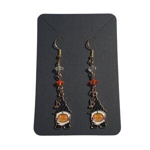Handmade Halloween Gnome Pumpkin Bead Dangle Earrings Festive Jewelry By Donovan